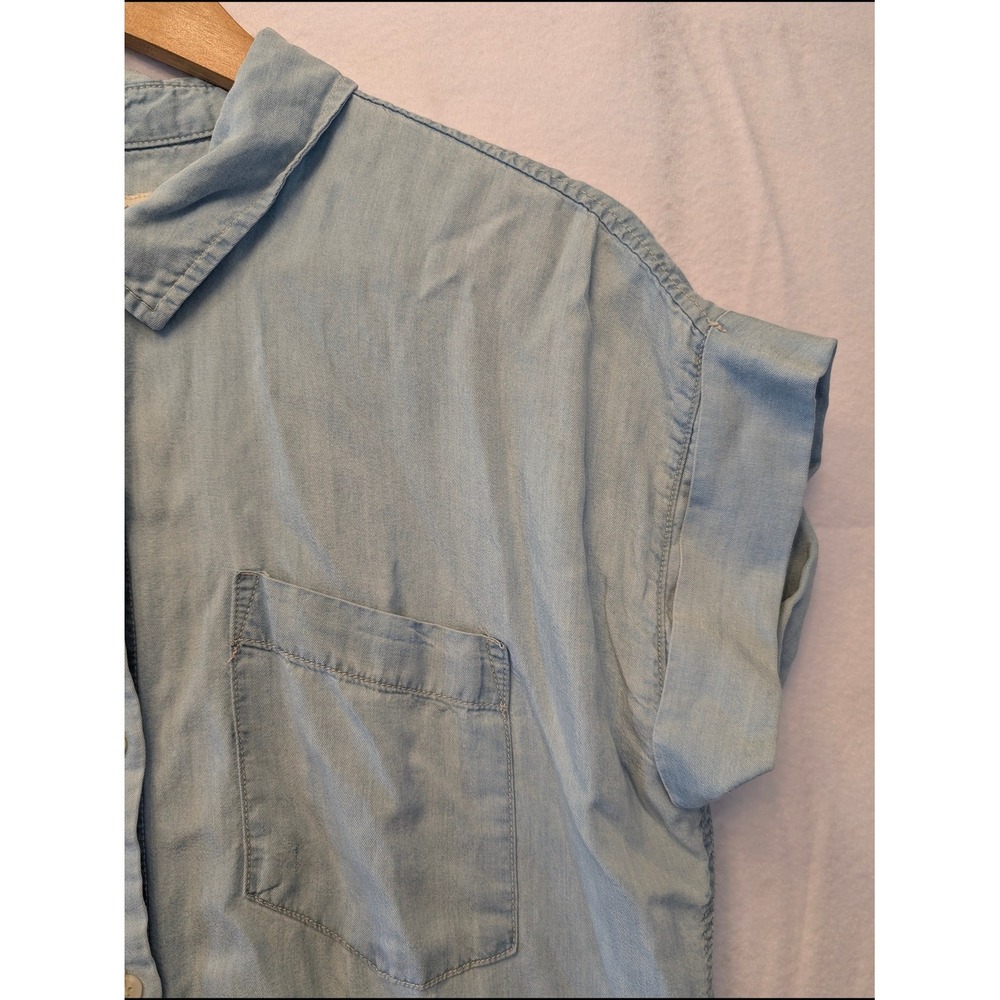 Thread & Supply Light Wash Lyocell Chambray Shirt Dress Frayed Hem Size Medium - Picture 6 of 15